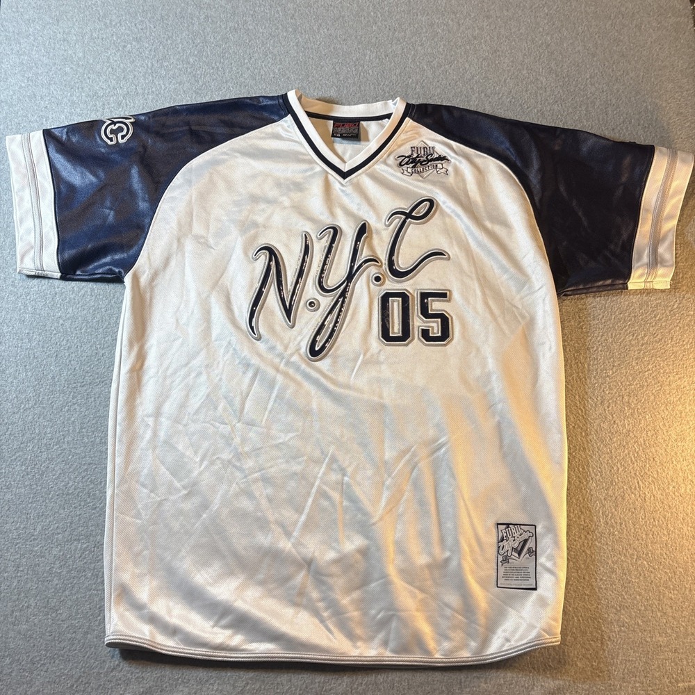 VTG FUBU NYC City Series White Blue Jersey Men's XXL (scratches On Numbers)